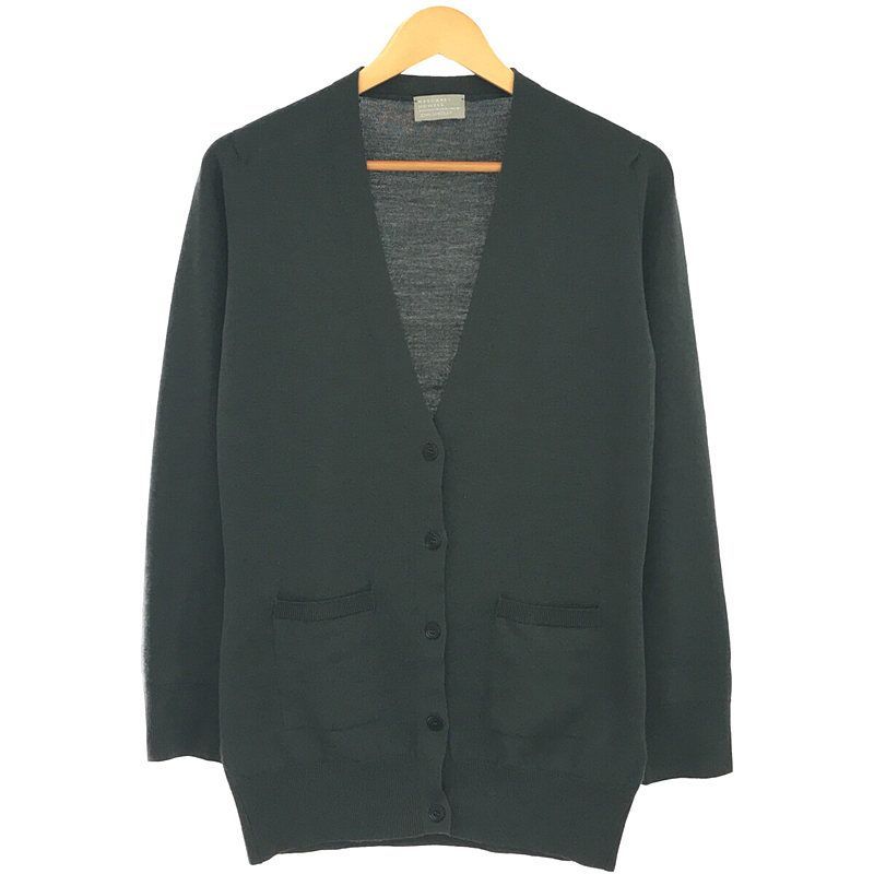 MARGARET HOWELL / マーガレットハウエル | × JOHN SMEDLEY ジョンスメドレー別注 ウール ハイゲージ Vネック ニットカーディガン | 2 | ネイビー | レディース MARGARET HOWELL / マーガレットハウエル | × JOHN SMEDLEY ジョン