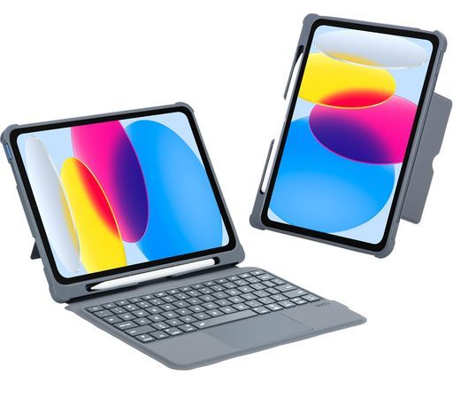 磁気吸着iPad第10世代|iPad A16 2025兼用キーボードケース一体式-脱着式タッチパッド搭載七色バックライト付き横|縦置きペンシル収納複数視野角度全面保護黒