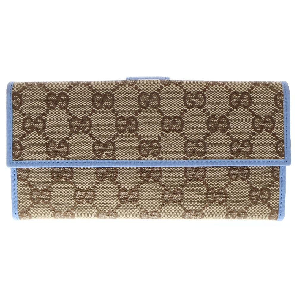 GUCCI GGキャンバス 長財布 ブラウン/ブルー GUCCI GGキャンバス 長財布 ブラウン/ブルー