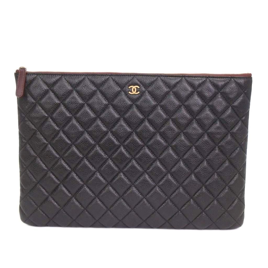 シャネル CHANEL マトラッセ クラッチバッグ セカンド キャビアスキン ココマーク 黒 ブラック 鞄 AA