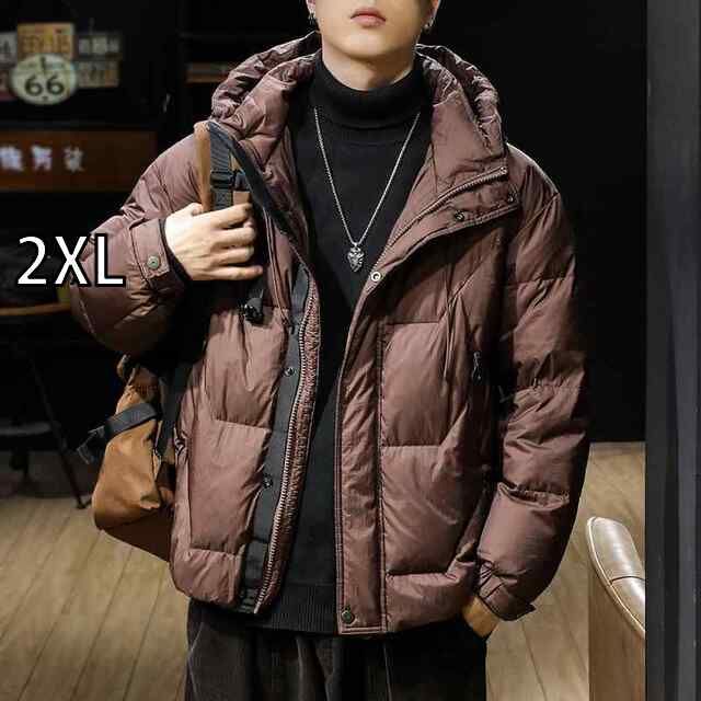 [2XL ]秋冬 コーデ メンズ  服 シンプル ファッション オシャレ 大人 かっこいい 大きいサイズ ストリート 紳士服 アメリカン フード付き ダウン ジャケット 90 ホワイトダックダウン 暖かい 