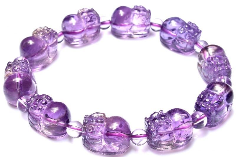 １点物 繊細彫刻 アメトリン 13-14.5x9.5-10.5 丸玉5 mm 貔貅彫刻 ブレスレット パワーストーン 天然石 _MA9467