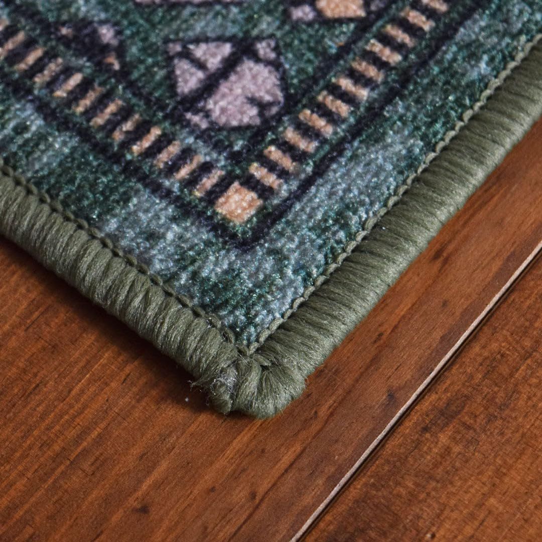 TOCO LIFE おしゃれで洗えるラグマット カーペット ブハラ ヴィンテージ風 4サイズ 1畳 1.5畳 2畳 2.5畳 滑り止め 速乾 床暖可 ホットカーペット対応 グリーン 100×140cm MARWIL-DEMENAGEMENTS_CH