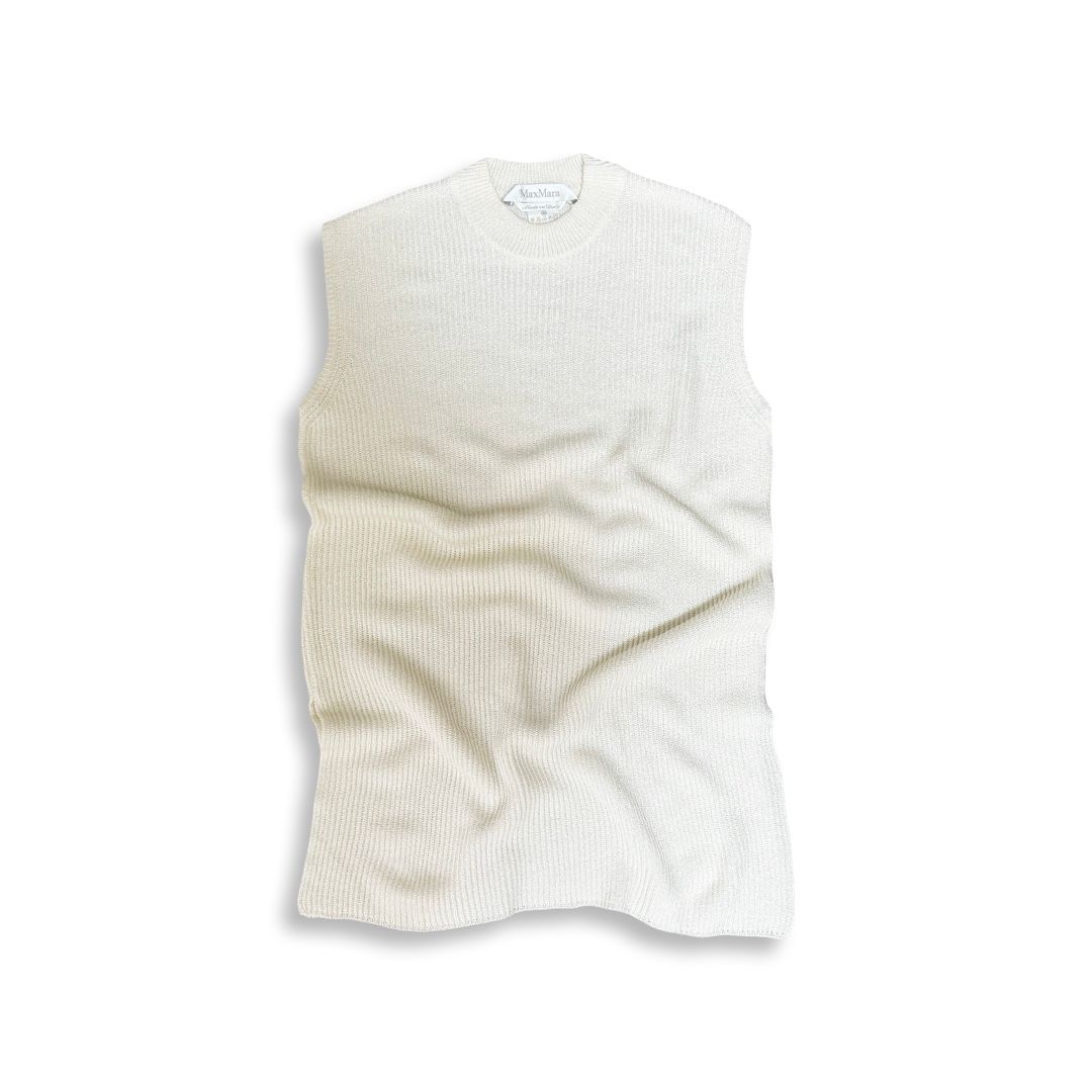 Max Mara - MaxMara マックスマーラ 白 ニット ノースリーブ size M レディース イタリア製 MaxMara マックスマーラ ノースリーブ ニット ホワイト size M