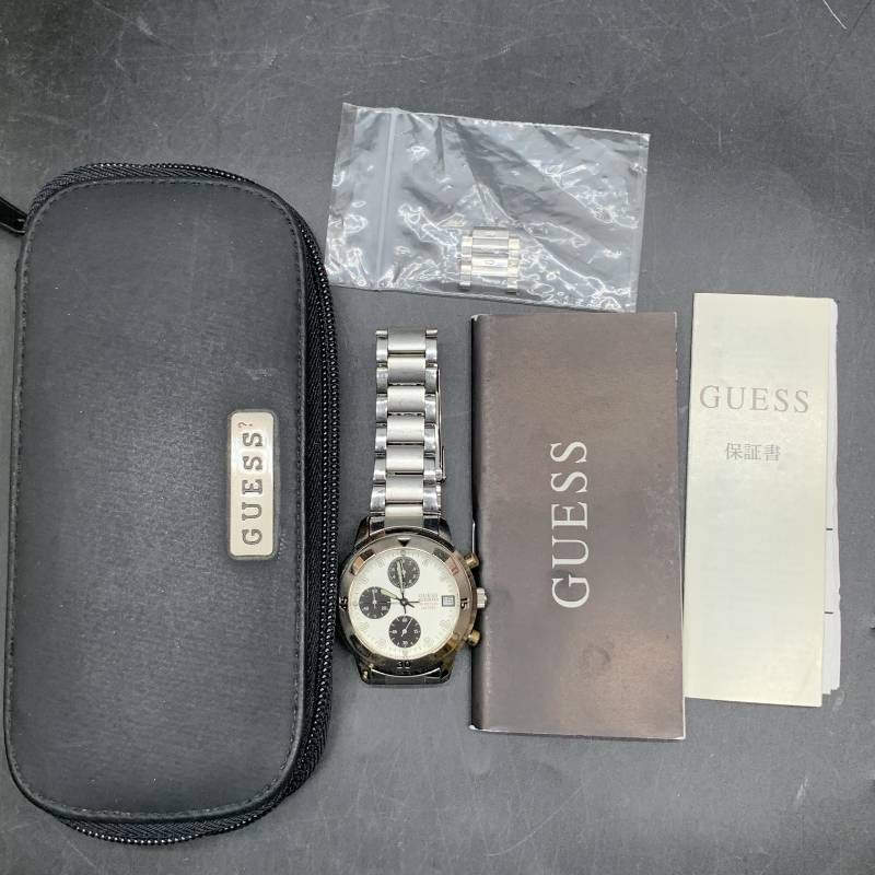 O344 不動 GUESS ゲス メンズ アナログ腕時計 WATERPRO 50 METERS 165 FEET クロノグラフ 替えコマあり