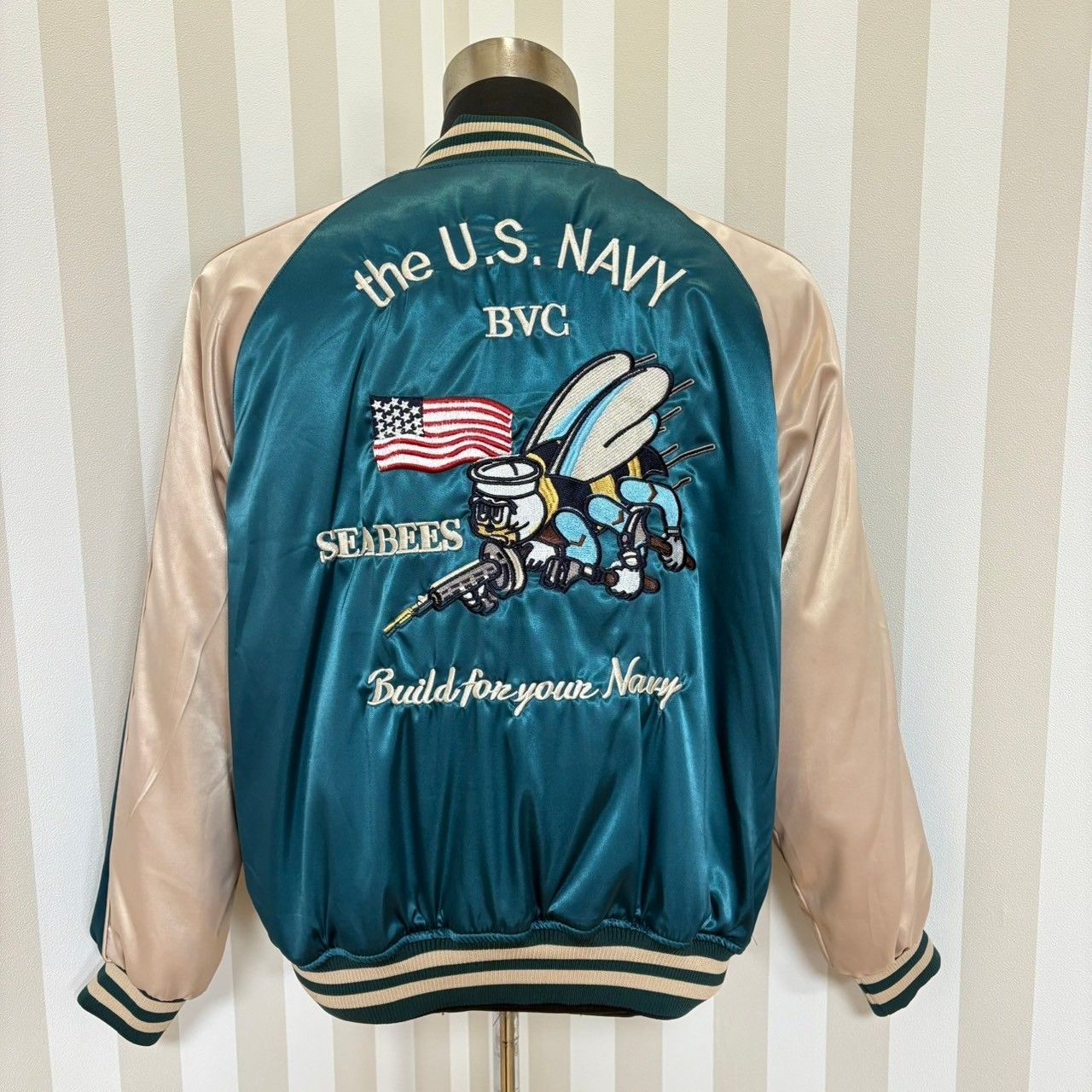 U.S. Navy スカジャン 青と白 Amazon.co.jp: US NAVY SEABEES スカジャン リバーシブル 緑×白