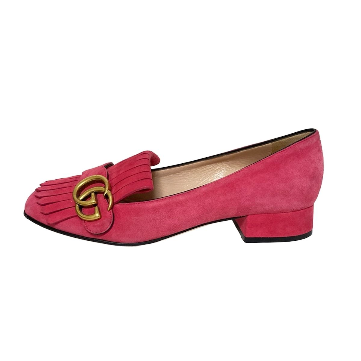 GUCCI グッチ パンプス 36 1|2 レディース GGマーモント 453480 ピンク フリンジ