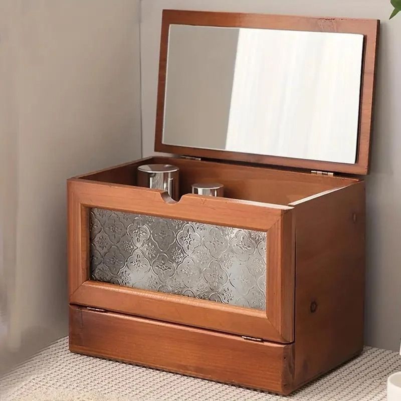コスメボックス 鏡付き 蛇腹 レトロ 木製蛇腹コスメボックス ミラー