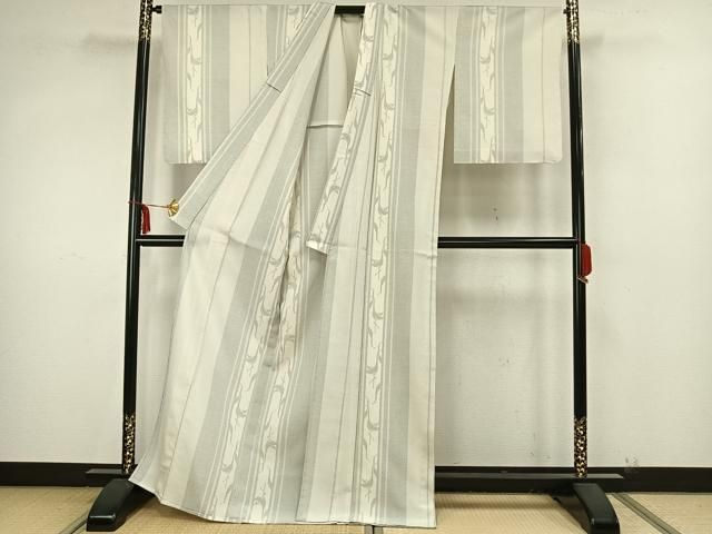 平和屋着物▽塩沢絣 単衣 120亀甲 鳥間道 証紙付き 正絹 逸品 未