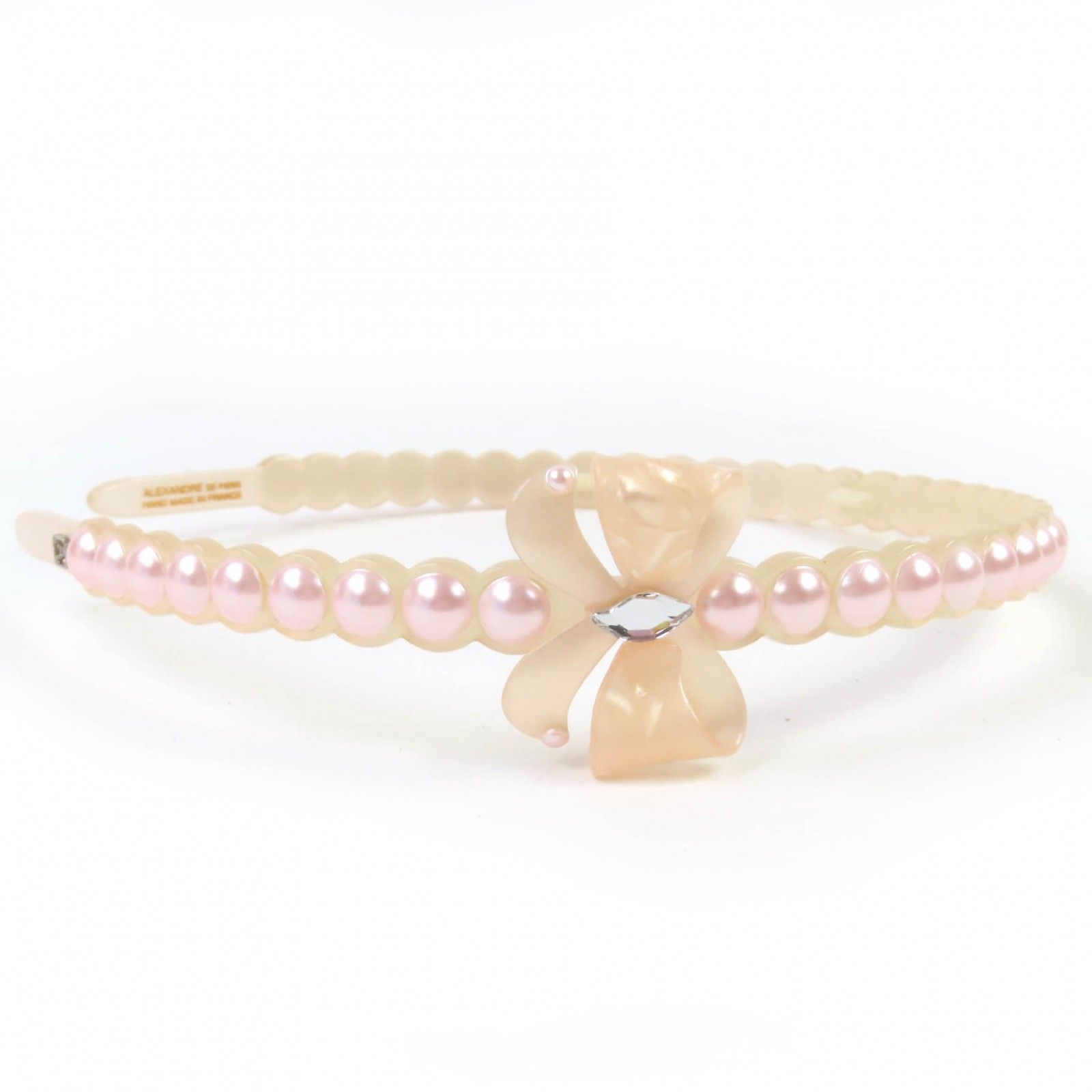 ALEXANDRE DE PARIS アレクサンドル ドゥ パリ リボンモチーフ フェイクパール カチューシャ ヘアアクセサリー ベージュ ピンク フランス製 レディース