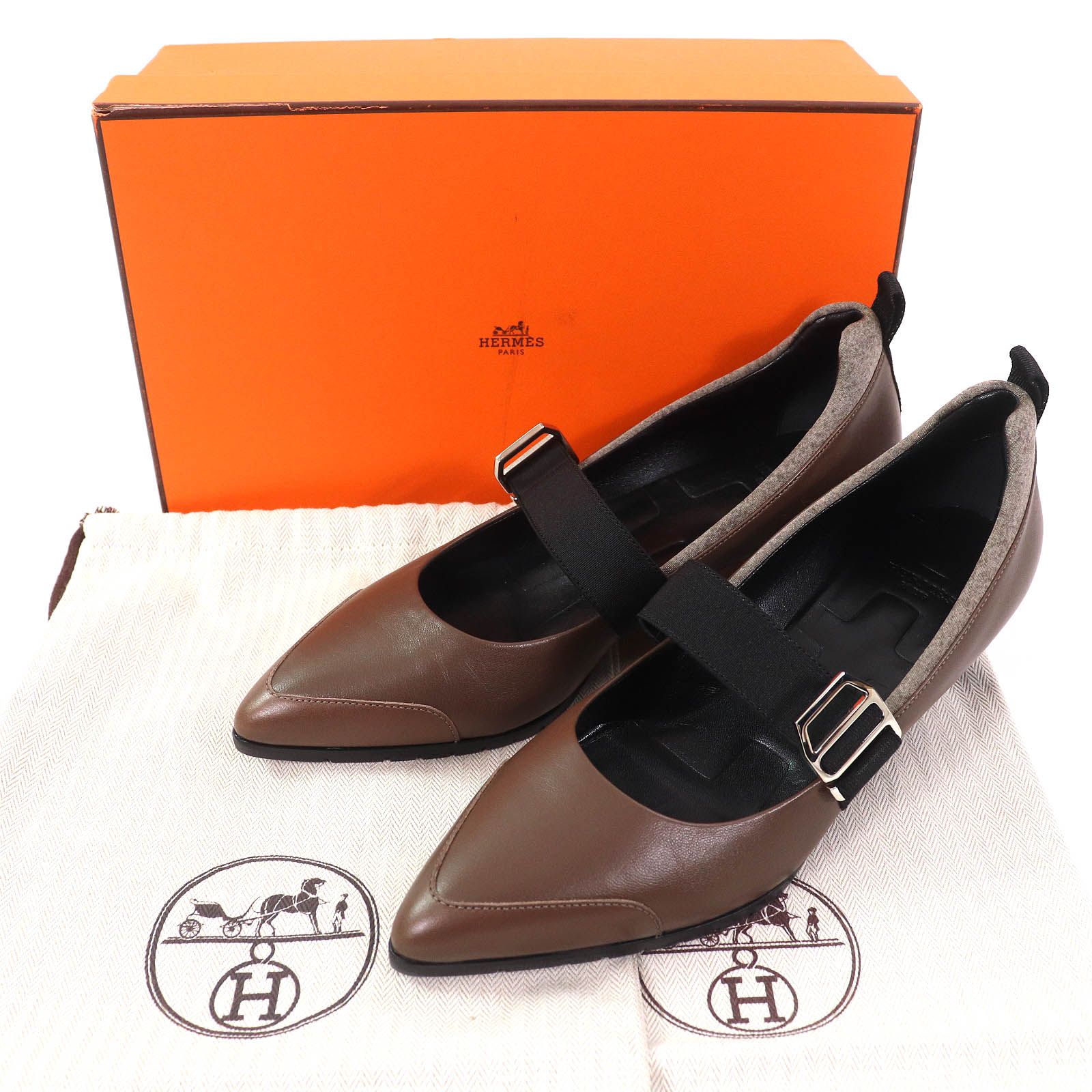 美品△HERMES エルメス バンドストラップ付き ポインテッドトゥ