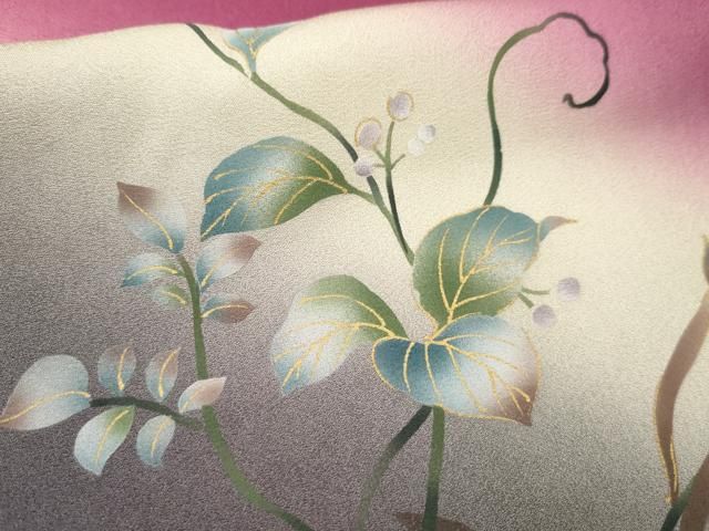 【高級訪問着】 枝花文　暈し染め　銀彩　ロング丈　 正絹　逸品✨No.064❤️ 平和屋着物□訪問着 作家物 流水枝花文 暈し染め 正絹 逸品