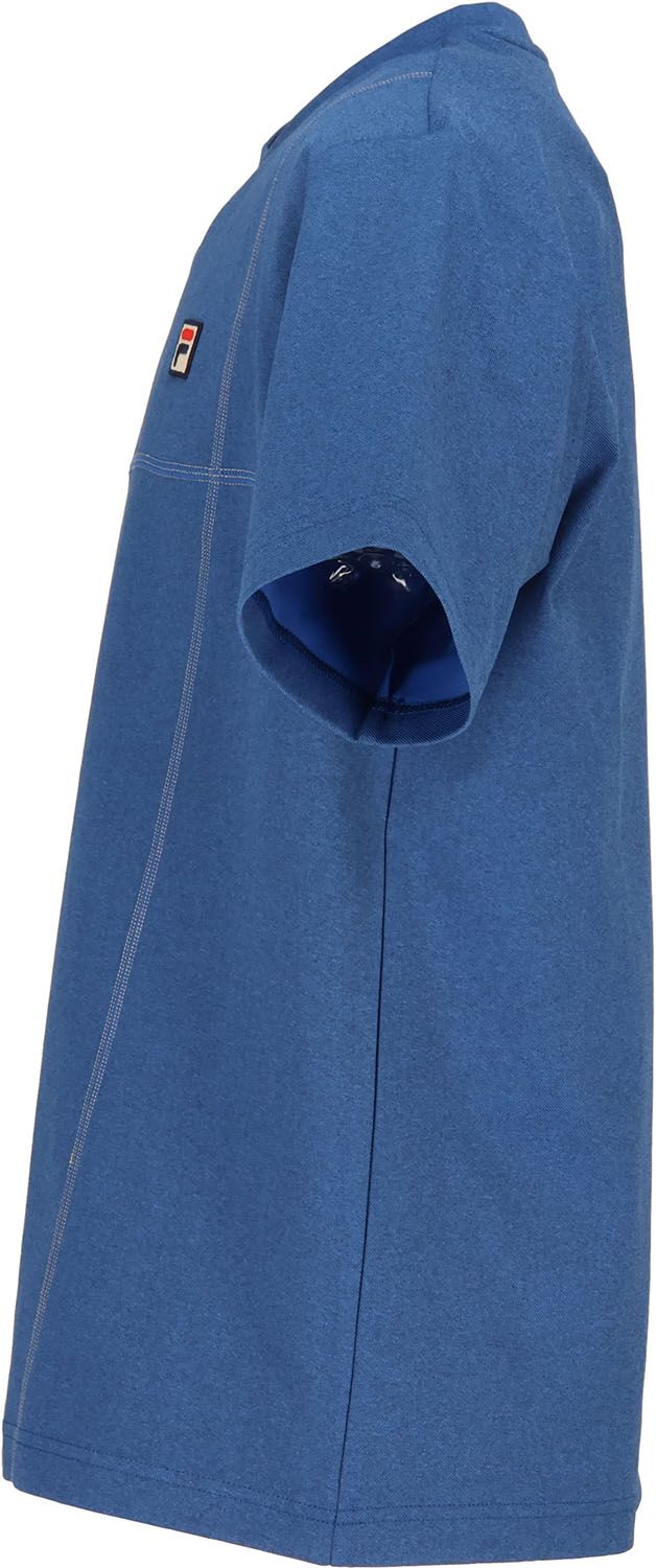 2025年新色！ フィラ FILA テニス ゲームシャツ メンズ 男性 大人 半袖 Tシャツ トップス ウェア ロゴ ワンポイント デニム風 ステッチ 部活動 クラブ サークル スクール 練習 試合 大会 EM0274 20Z ネイビー