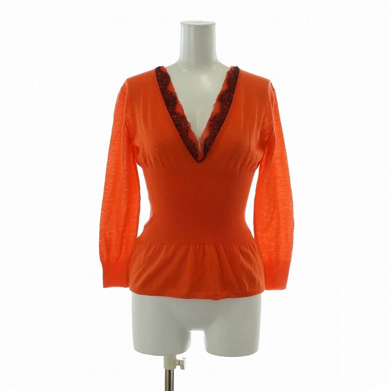 プラダ PRADA ニット カットソー ウール 長袖 Vネック レース 40 M