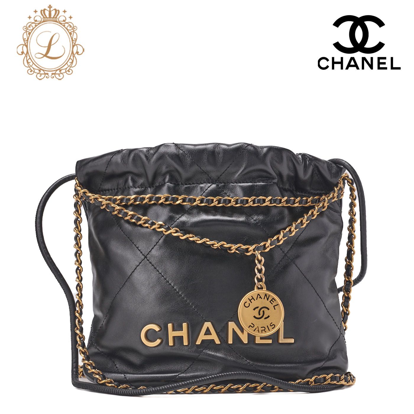 CHANEL シャネル シャネル22 ミニ カーフスキン 黒 巾着