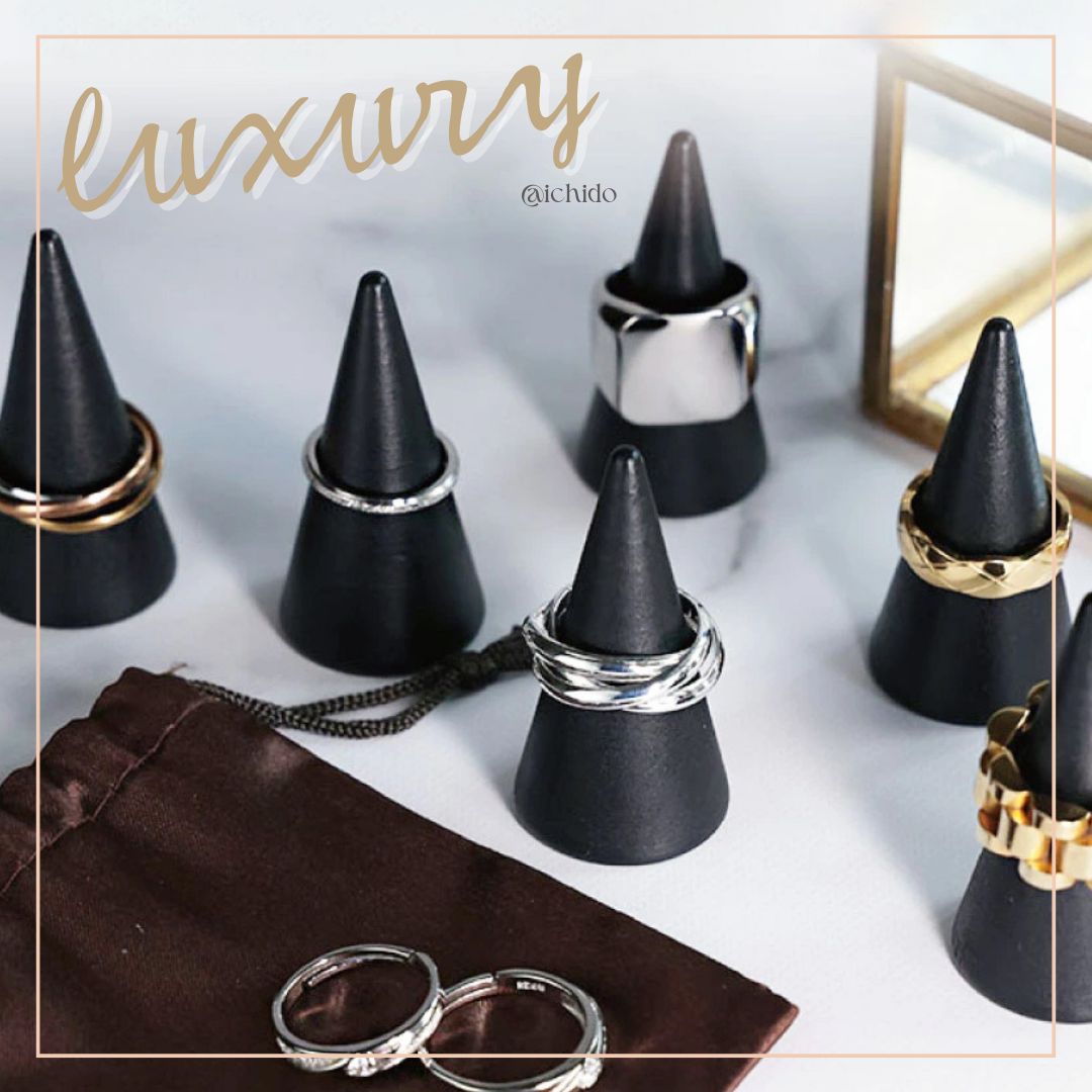 木製 リングスタンド 6個 セット ブラック ウッド マット 艶消し 指輪