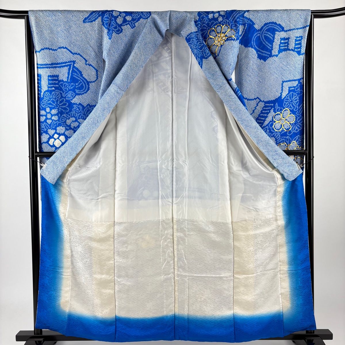 引き振袖✨ふき綿入り　青系　草花文　金糸　正絹☆ 引き振袖✨ふき綿入り 青系 草花文 金糸 正絹☆ 着物・浴衣