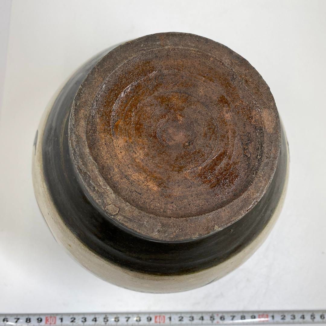 中国明時代 磯州窯 四耳壺 高さ19㎝ 箱付 トヒニト 本な6-1109