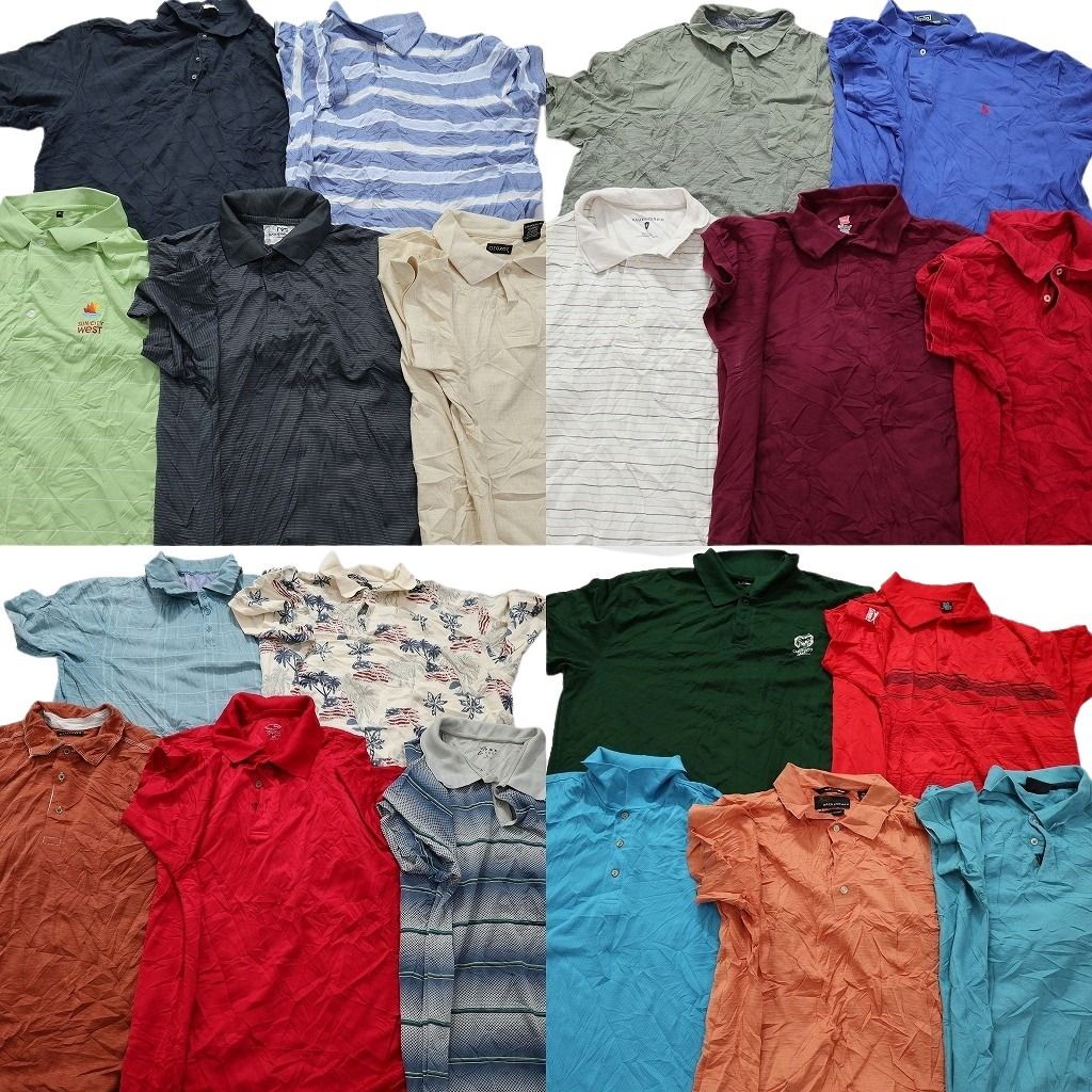 古着卸 まとめ売り ポロシャツ 20枚セット (メンズ XL ) ラルフローレン ボーダー ヘインズ 総柄 チェック柄 中古 古着 MY6733
