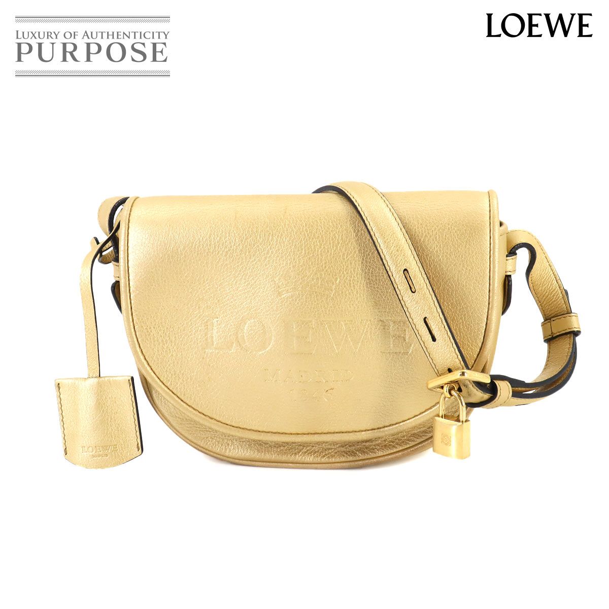 ロエベ LOEWE ヘリテージ ショルダー バッグ レザー ゴールド ゴールド 