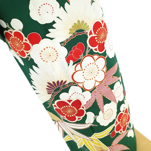 新古品】 訪問着 袷 着物 金駒刺繍 金彩加工 正絹 深緑 濃緑 緑 松 竹