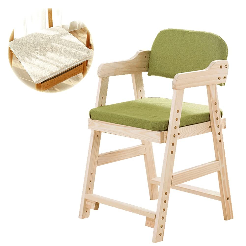 送料無料 AKEMI LIVING キッズチェア 学習椅子 デスクチェア 木製 子供用 座面6段階 足置き5段階 成長に合わせて高さ調整 背もたれ クッション付き グリーン