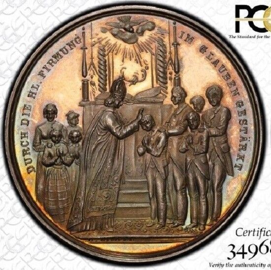 FINEST ONLY ONE NGC PCGS SP63 1924 MARIA IMMACULATE CONCEPTION MEDAL TONED