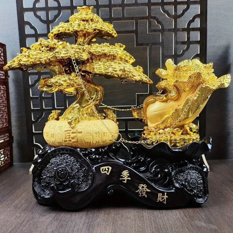 インテリア小物 招財樹 キャベツ 置物 金色 黄金 財 富 金運 幸運 風水 開運 縁起 繁栄 金のなる木 商売繫盛 玄関 リビング 寝室 職人技