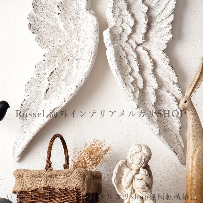 アンティーク調 ホワイト天使の壁掛け飾り ホワイトエンゼルのウォールデコ