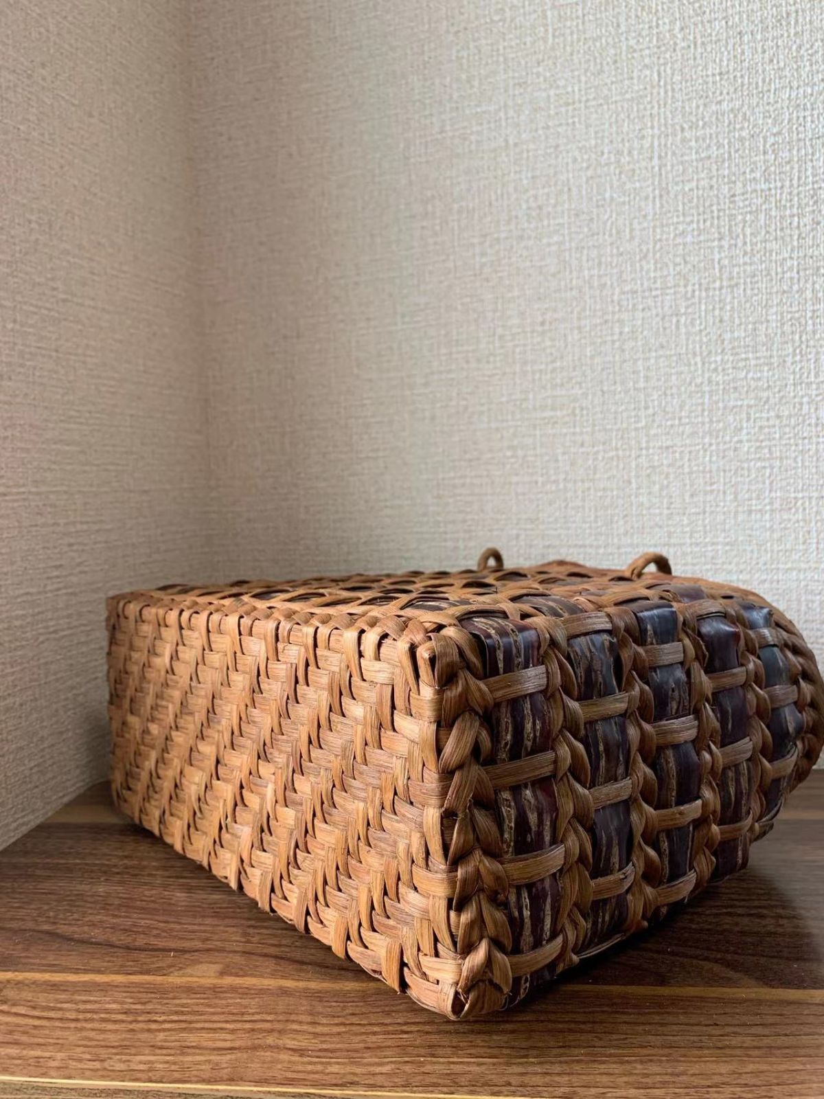 桜皮かごバッグ 山葡萄かごバッグ 手作り 花編み、網代編み 内布あり