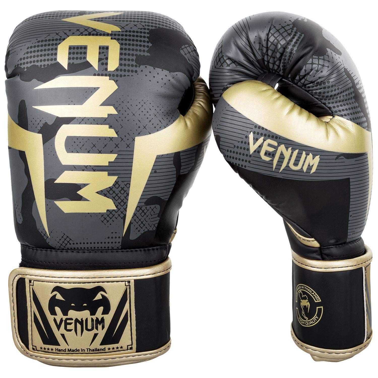 Venum Elite ボクシンググローブ ダーク迷彩/ゴールド 12オンス 
