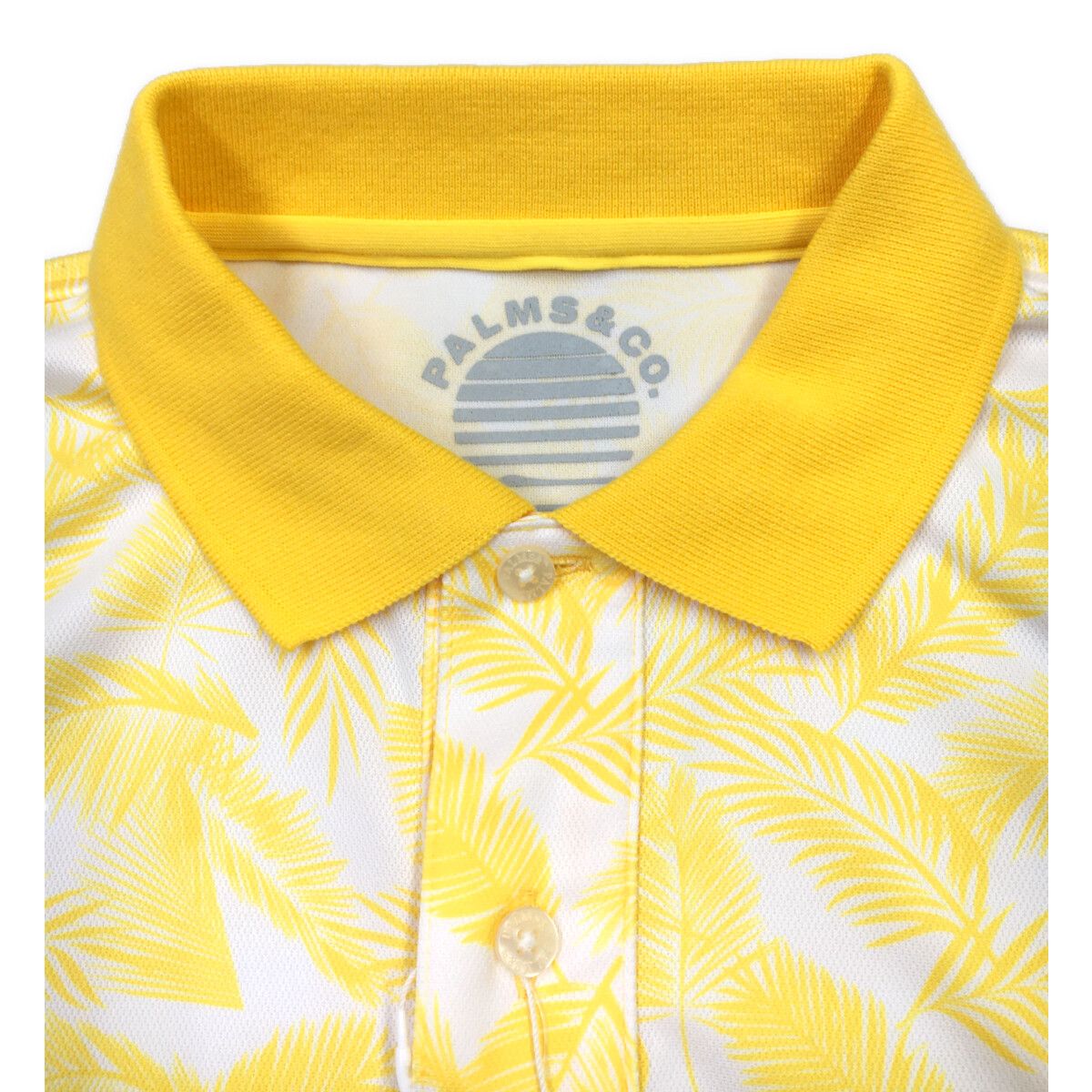 coco 未使用品 パームス＆コー Palms＆co. メンズ 半袖ポロシャツ M 黄系  イエロー ヤシの葉柄 総柄 未使用品 メンズ パームス＆コー Palms＆co. 半袖ポロシャツ M