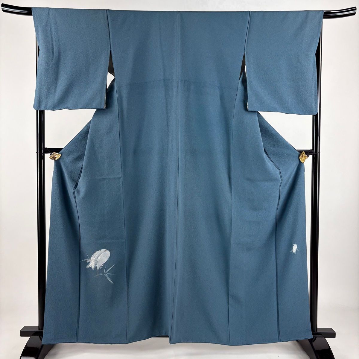 付下げ 身丈162cm 裄丈68cm L 袷 鷺 葉柄 青灰色 正絹