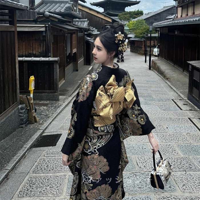 未使用 浴衣セット 花柄 黒帯 浴衣 レディース 花柄 黒 帯セット 古めかしい