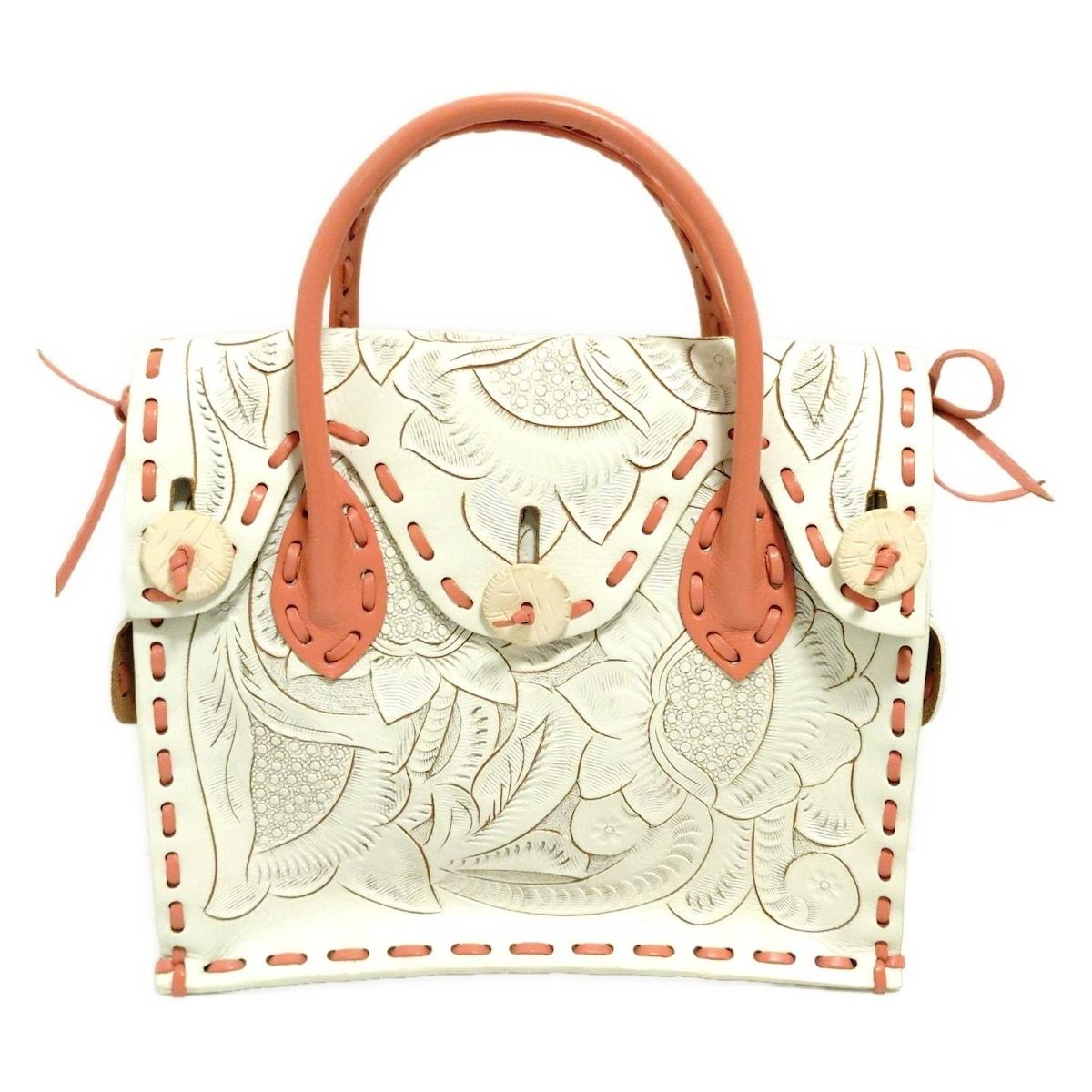 Carving Tribes(カービングトライブス) ハンドバッグ - 白×ピンク 型