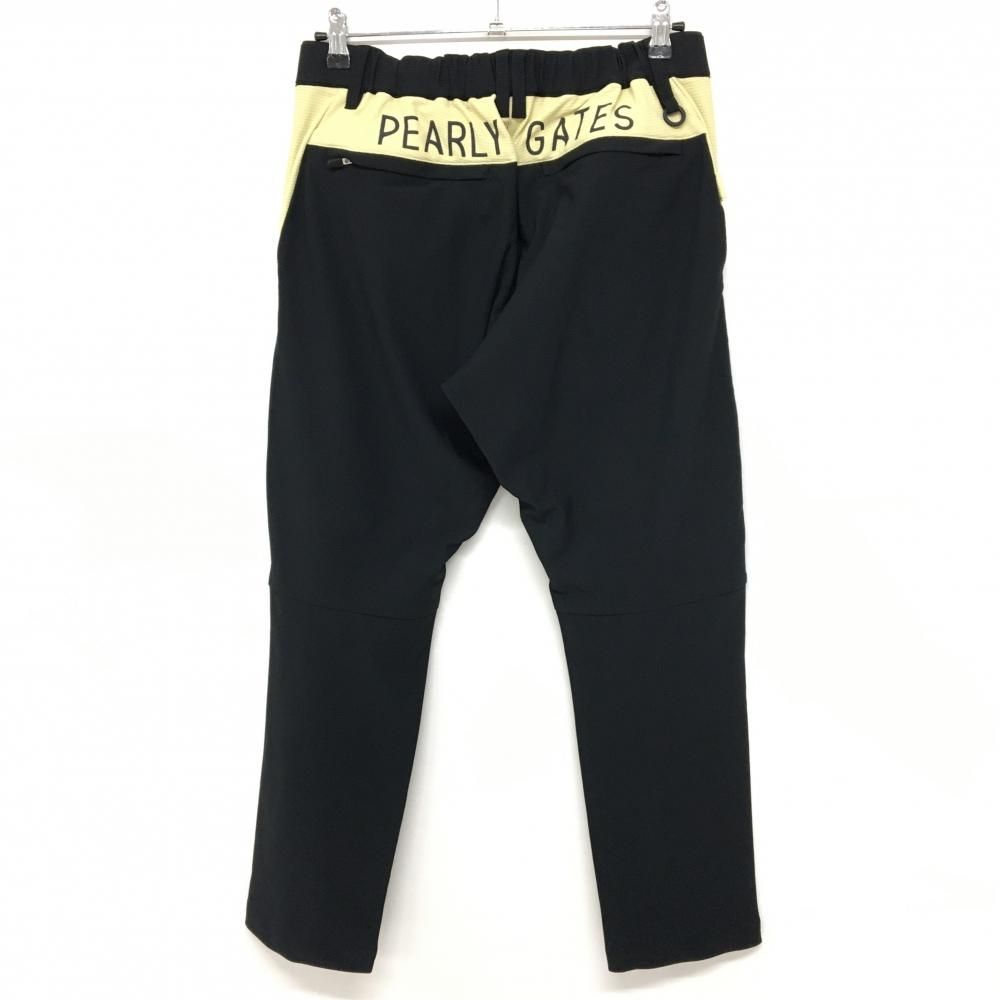 超 パーリーゲイツ パンツ 黒 格子柄地模様 ロゴベージュ系 ウエストゴム メンズ ゴルフウェア 品 PEARLY GATES
