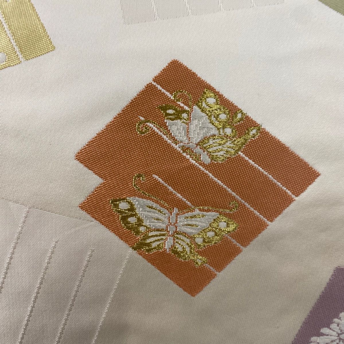 バイセル 着物 美品 名品 名古屋帯 ベージュ 源氏香 網目 正絹 ☆☆☆☆