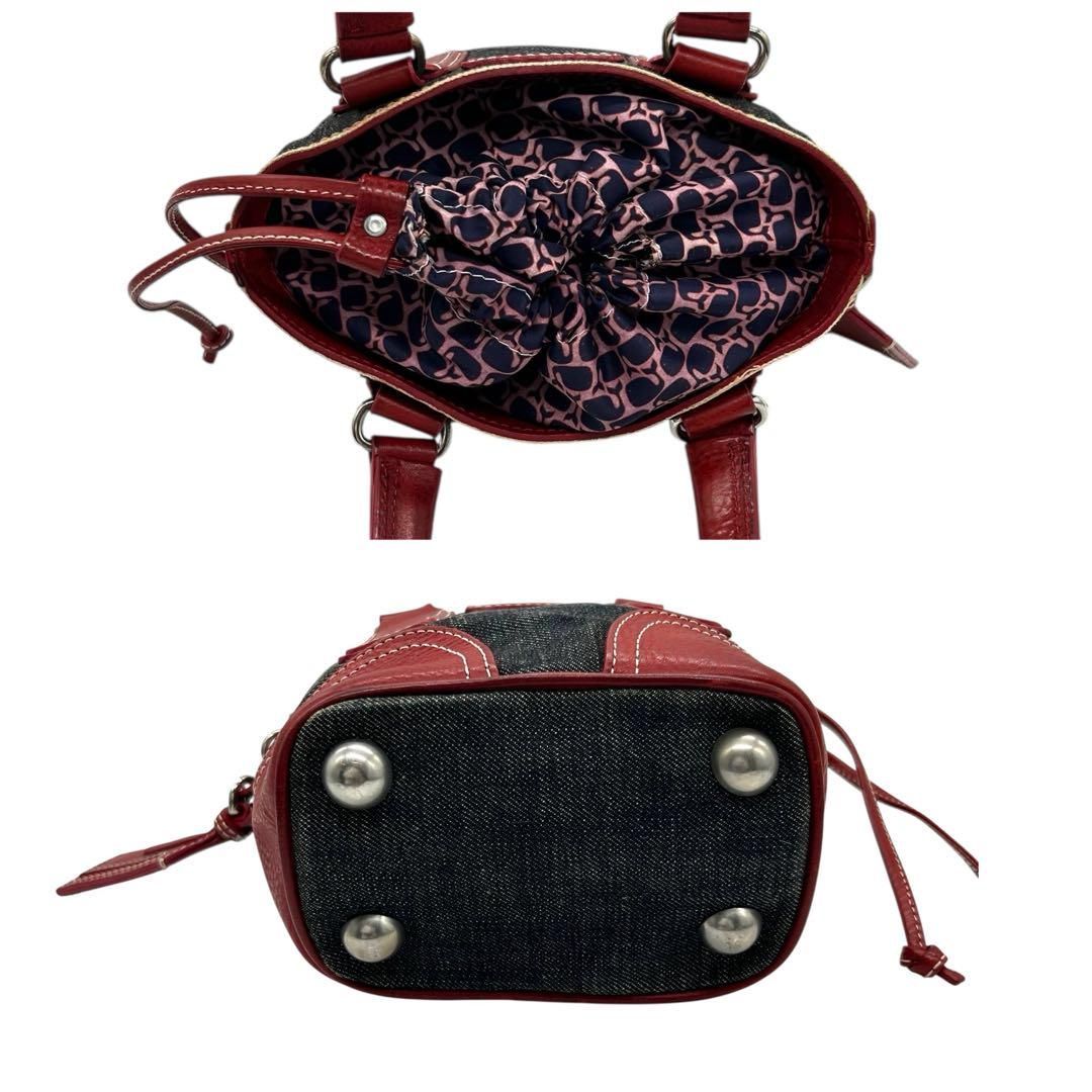 希少 2189 DSQUARED2 ハンドバッグ 巾着 デニム レザー レッド 希少 2189 DSQUARED2 ハンドバッグ 巾着 デニム レザー レッド