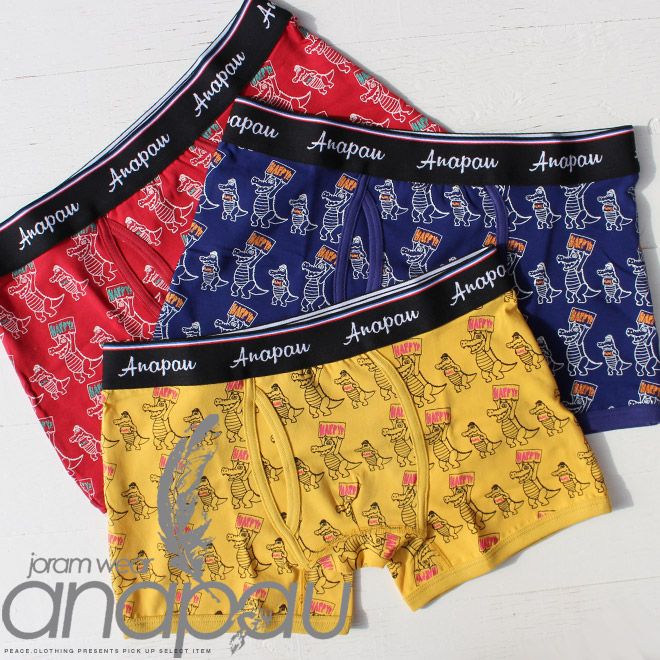 【anapau】アナパウ ハッピーなワニ パンツ プリントボクサーパンツブリーフ ワニ HAPPY 楽しい 前向き (Ｓサイズ女性または細身の男性向き)【下着/メンズ/レディース】【メール便 可】【S/S】