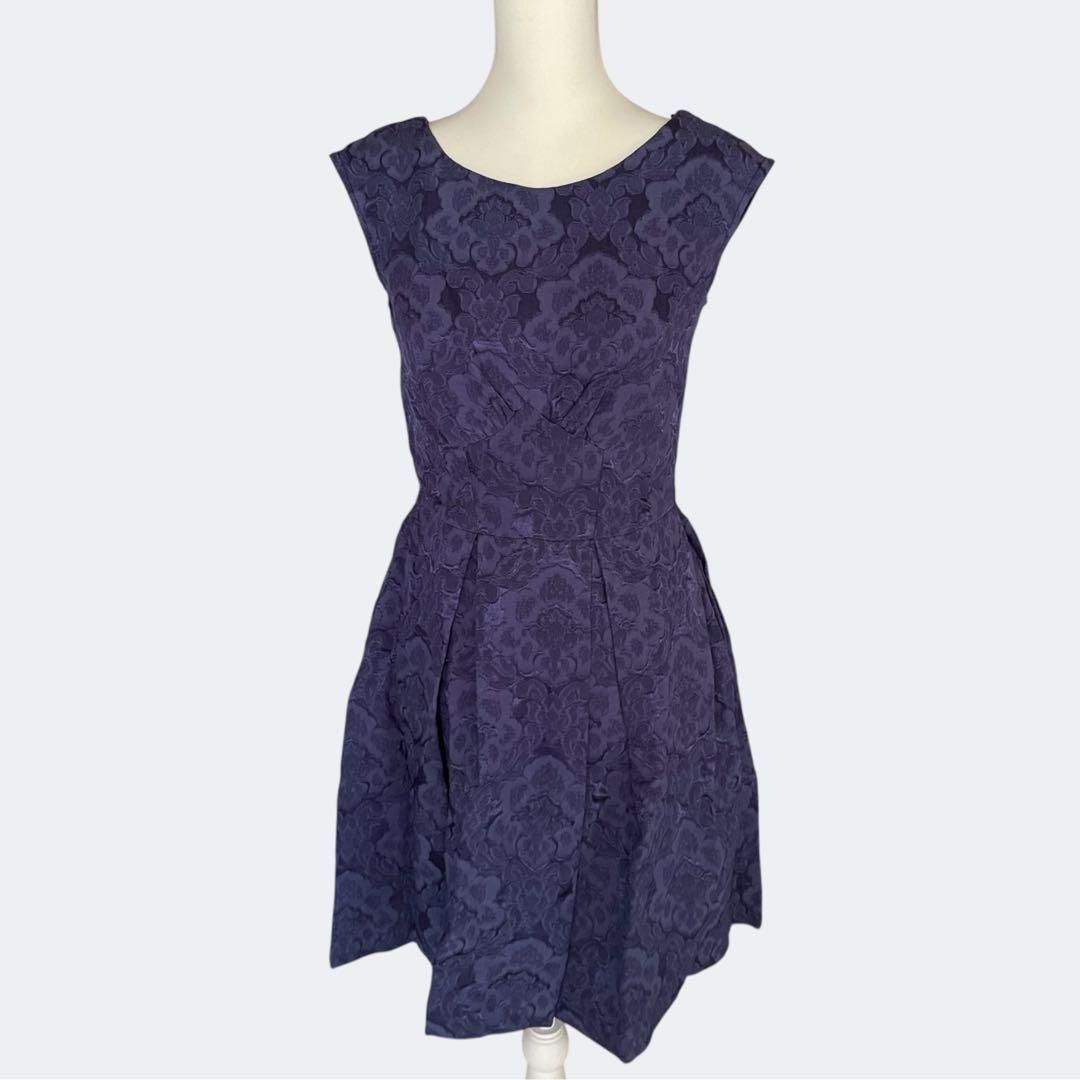 ジャガード紫ネイビーフ ワンピース
