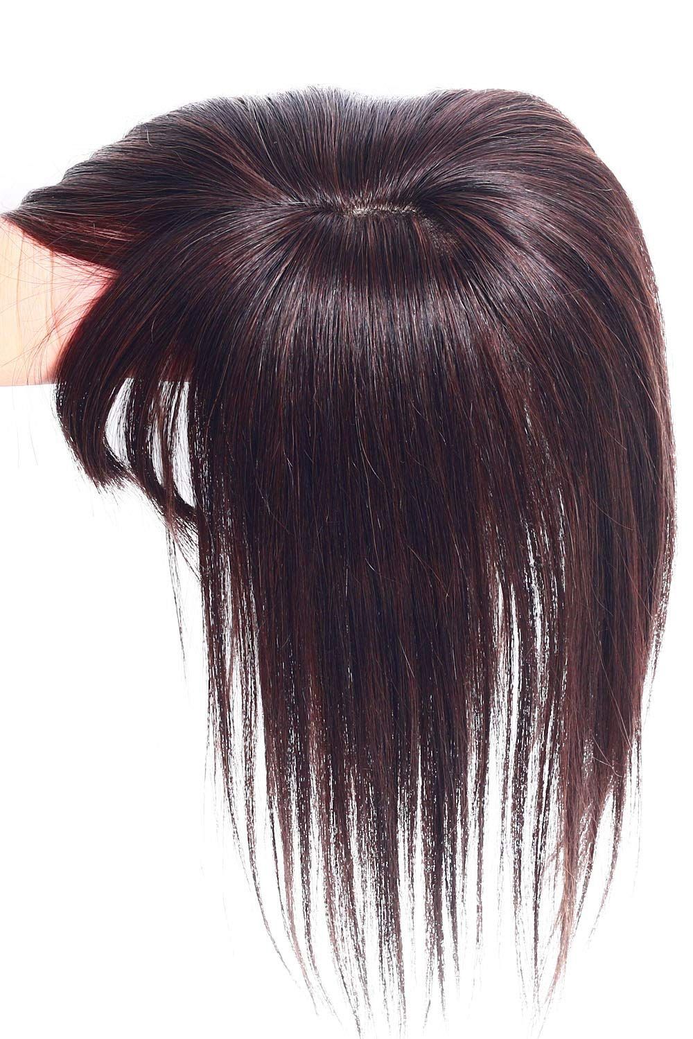 数量 医療用 女性 人毛 部分 カツラ 人毛 ヘアピース かつら リアルスキン 部分ウィッグ 脱毛 白髪隠れ 薄毛 HIYE トップカバー横12cm縦12cm 栗色 黄色味
