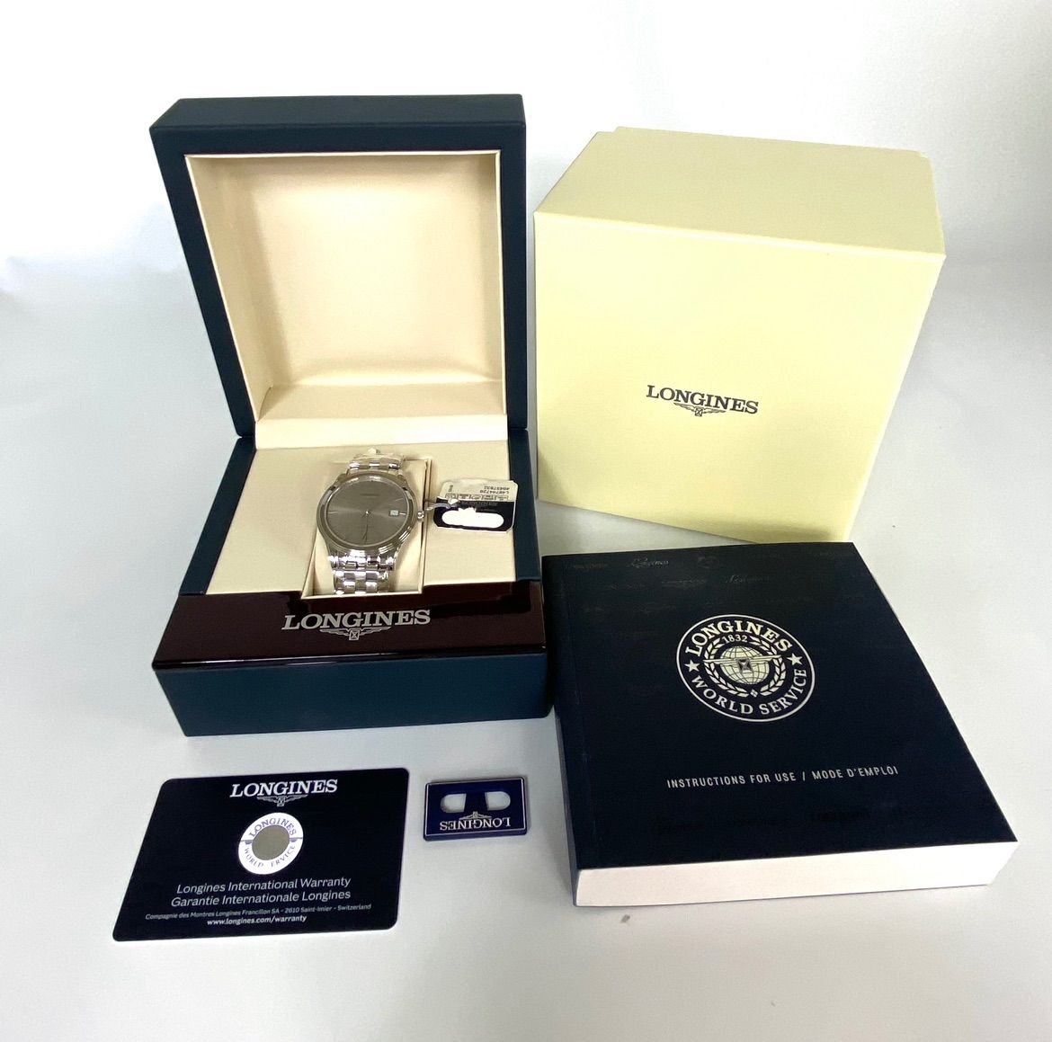 未使用】ロンジン フラッグシップ 自動巻 シルバー デイト表示 裏スケ