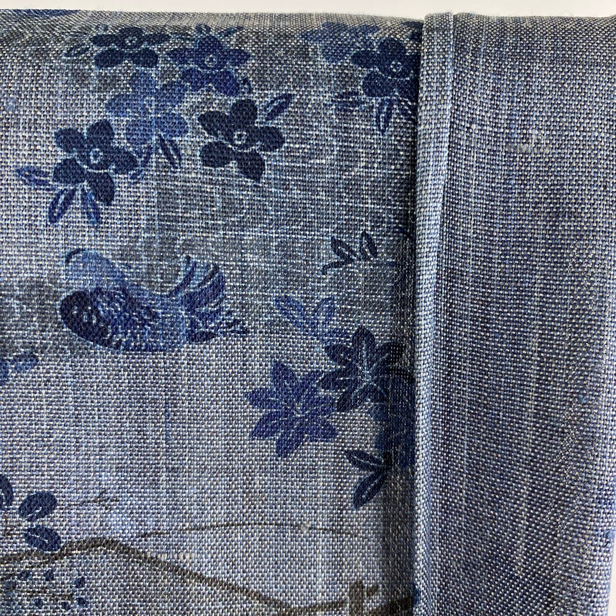 小紋 身丈168cm 裄丈67.5cm L 薄物 しょうざん 生紬藍染 夏紬地 落款  