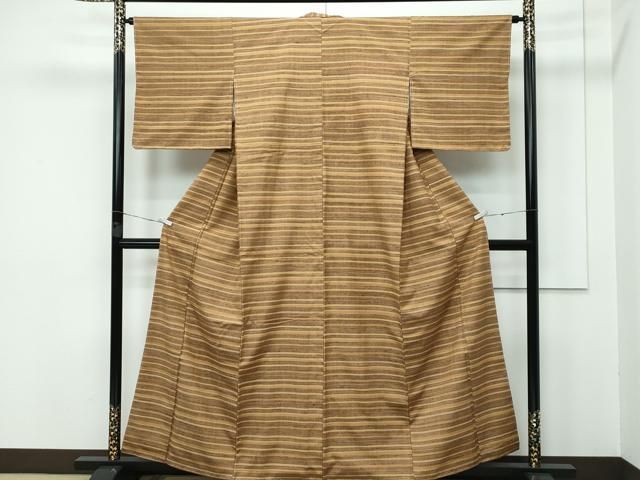 平和屋本店■極上　郡上紬　草木染　横段文　逸品　未使用　CZAA3431s5 平和屋本店□極上 郡上紬 草木染 横段文 逸品 未使用 CZAA3431s5