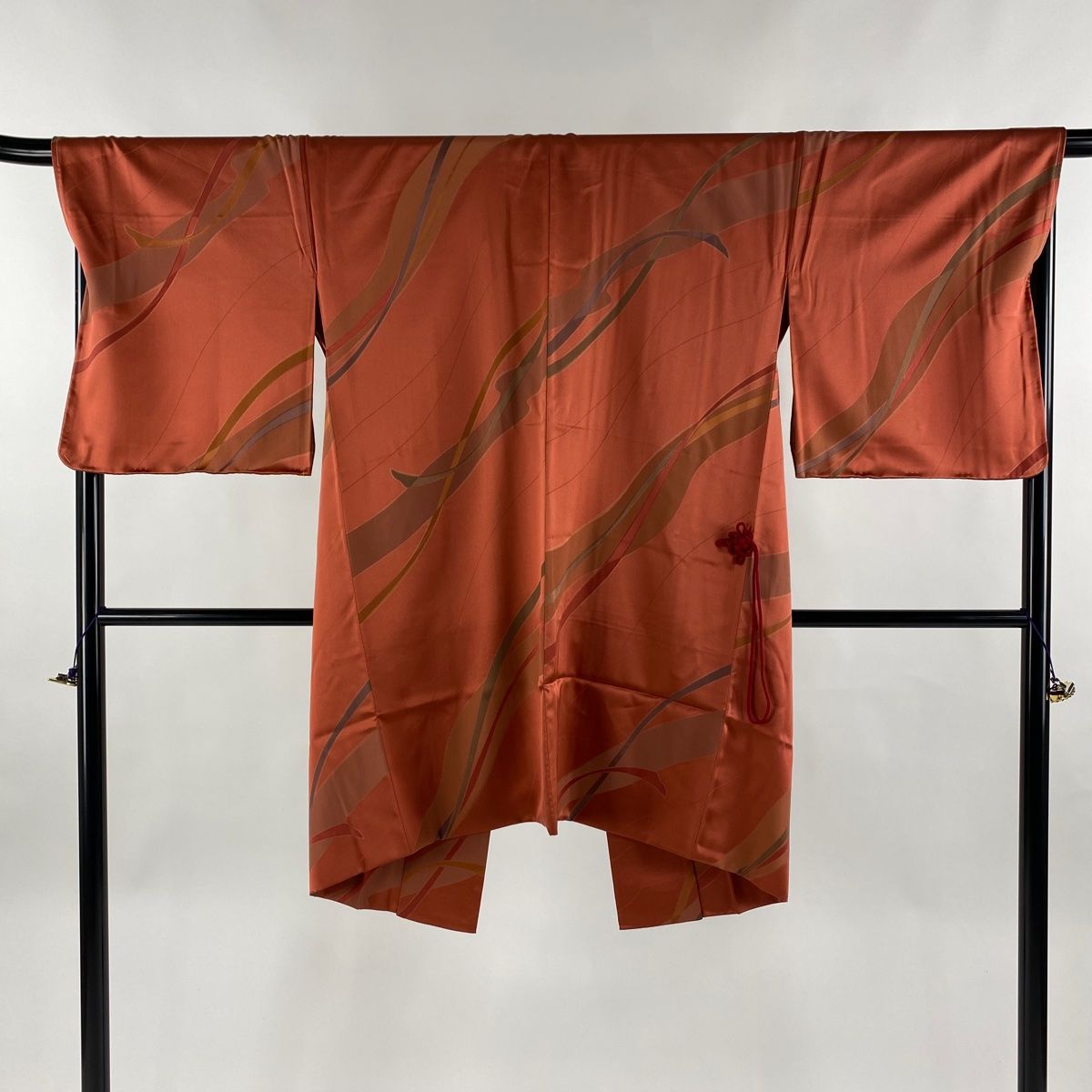 在庫一掃 道中着 身丈102cm 裄丈69cm L 和装コート 蔓帯 朱色 正絹