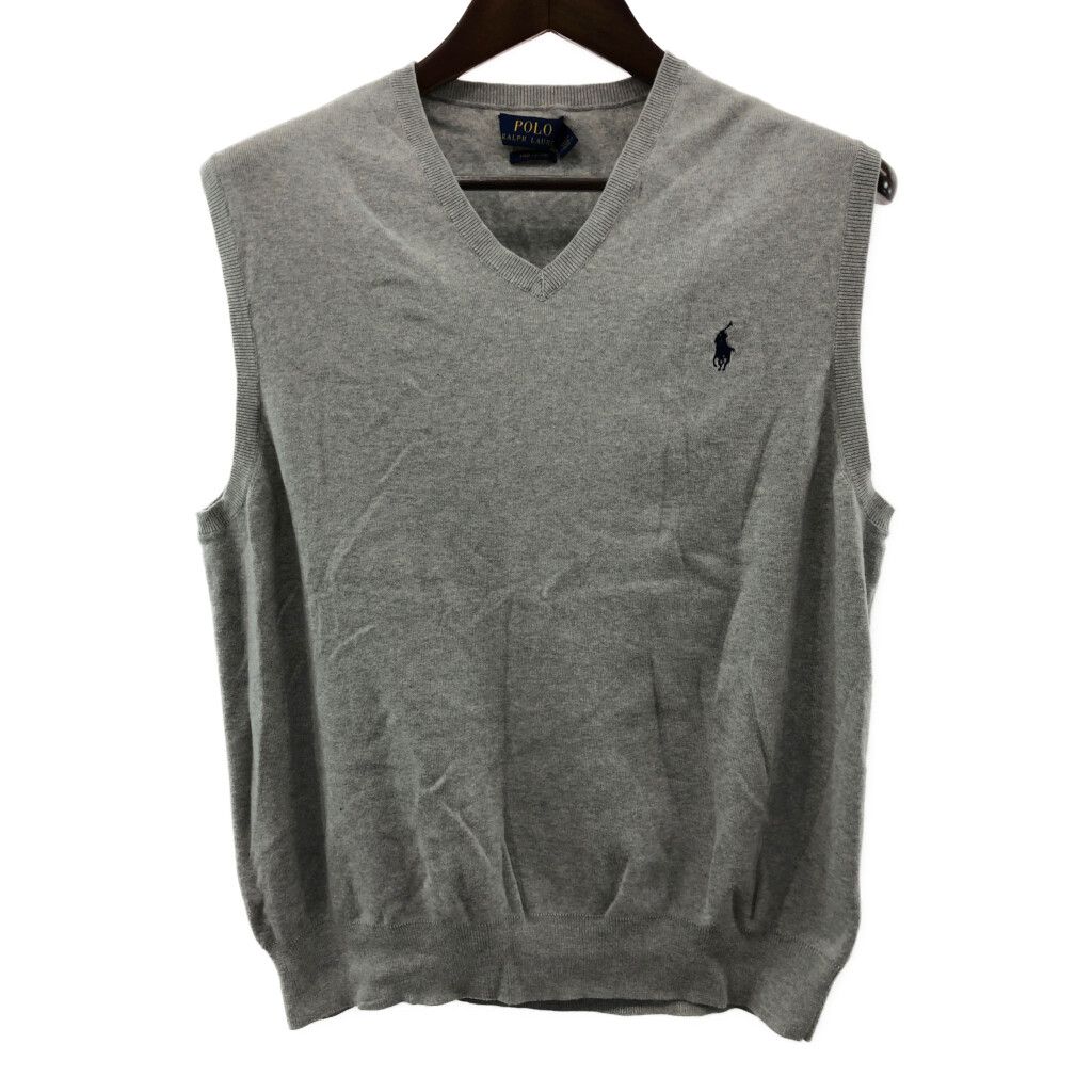 SALE/// Polo by Ralph Lauren ポロ ラルフローレン Vネック ニットベスト アメカジ グレー (メンズ L) P1213