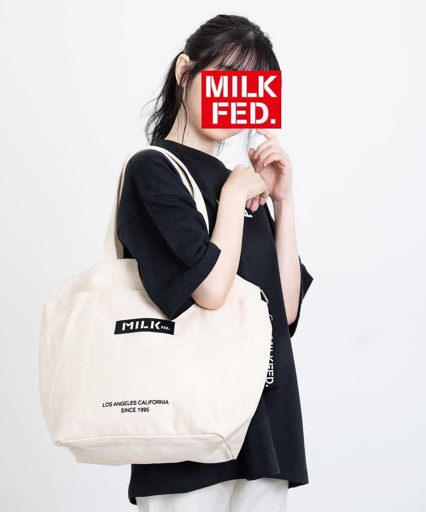 ショルダーバッグ バッグ ミルクフェド トートバッグ ミルクフェド MILKFED BAR UNDER LOGO BIG CANVAS BAG  103201053013 マザーズバッグ 大容量 キャンバス ホワイト 白 レディース a4 通学 通勤 旅行