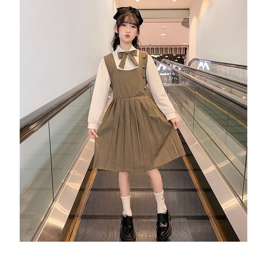ワンピース ドレス 子供 女の子 ガールズ キャミソール 長袖 入学式 ブラウス 吊りワンピース 入学式 卒園式 卒業式