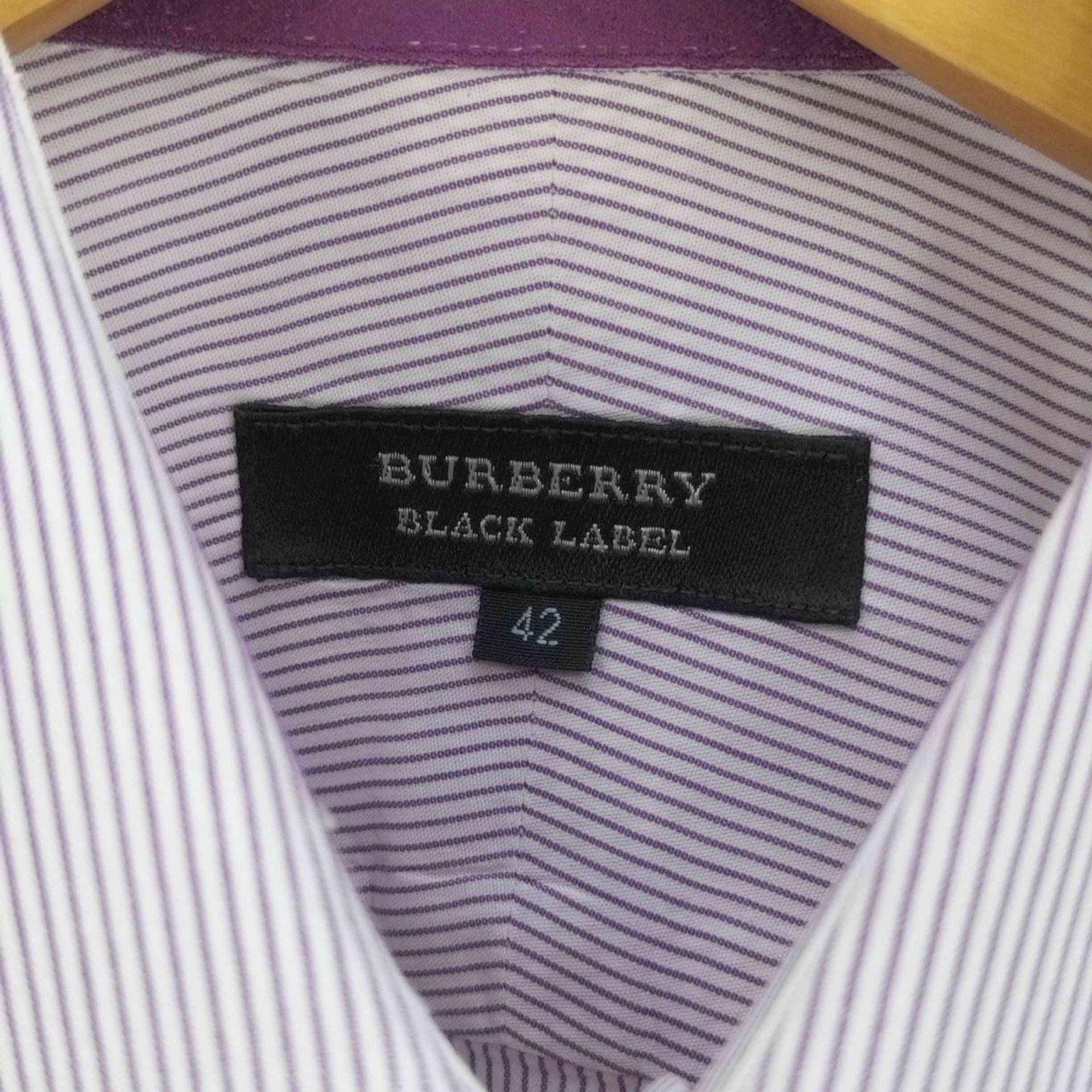 バーバリーブラックレーベル BURBERRY BLACK LABEL ロゴ刺繍 ボタンダウンストライプシャツ メンズ UK：42