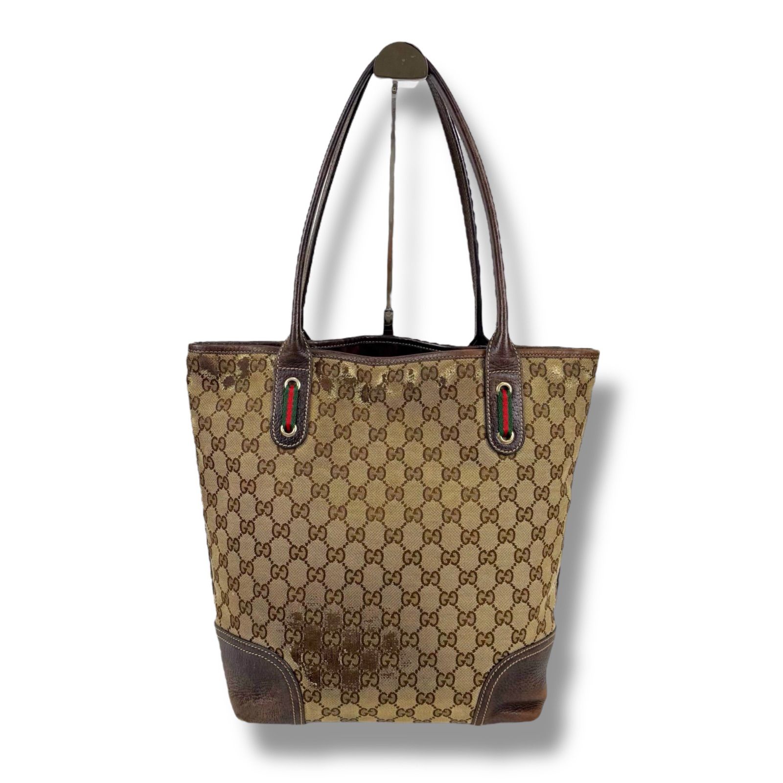 GUCCI グッチ　トートバッグ　GG柄　ロゴ　キャンバス　レザー 肩掛け GUCCI グッチ トートバッグ GGキャンバス レザー シェリーライン